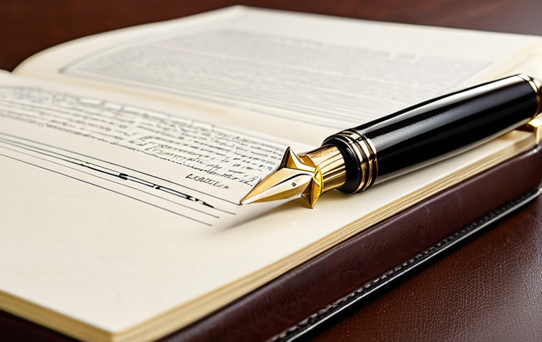 몽블랑과 파카의 고급 필기구 비교 - Montblanc Elegance**
"A close-up shot of a Montblanc Meisterstück fountain pen resting on a leather...